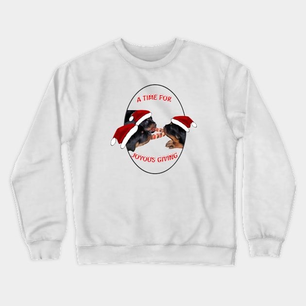 A Time Of Joyous Giving Rottweiler Holiday Greetings Crewneck Sweatshirt by taiche